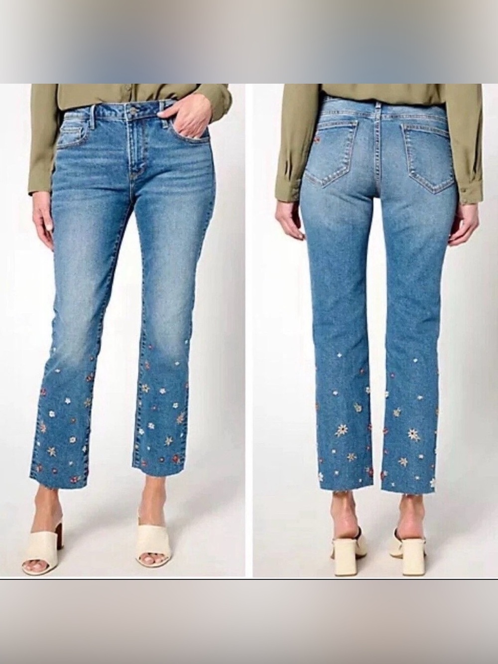 NWOT Driftwood Jeans Colette Embroidered Crop Straight Jean Floral Gold Stud 8